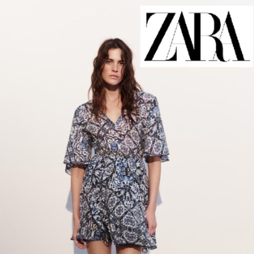 ZARA RUFFLED PRINTED MINI DRESS